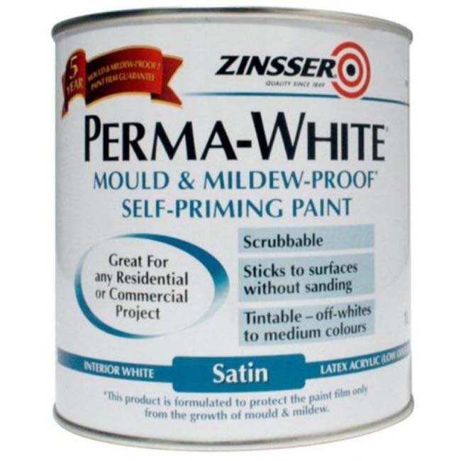 ZINSSER PERMA WHITE MOULD RESISTANT PAINT SATIN 1L