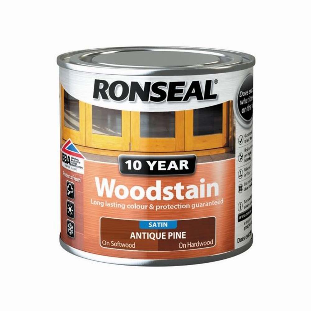 RONSEAL 10 YEAR WOODSTAIN SATIN ANTIQUE PINE 250ML