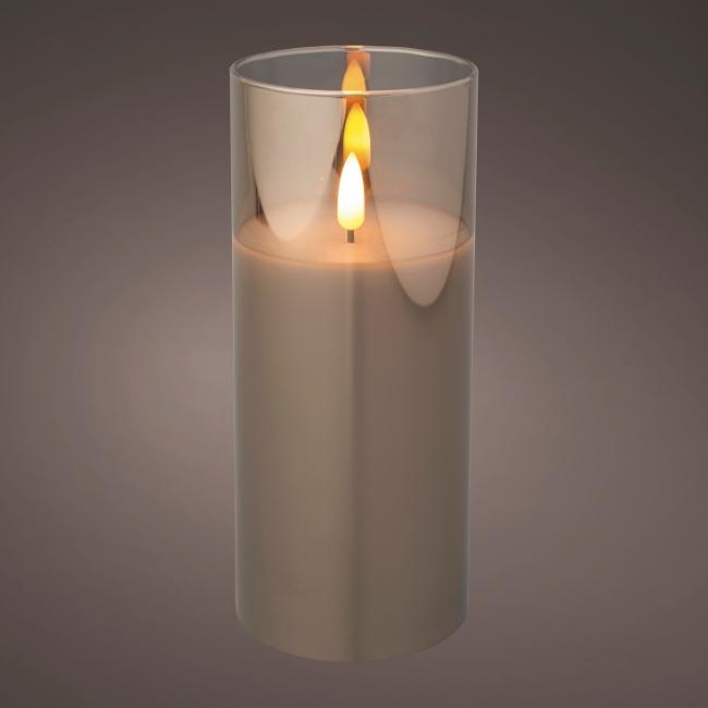 LED WICK CANDLE GLASS CYLINDER BATTERY OPERATED INDOOR 17.5CM