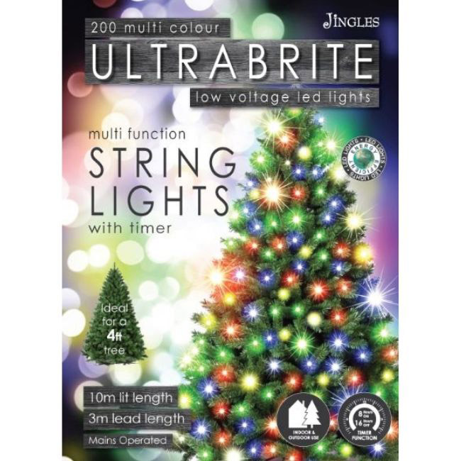 ULTRA BRIGHT LED STRING LIGHTS 200 MULTICOLOURED WITH TIMER