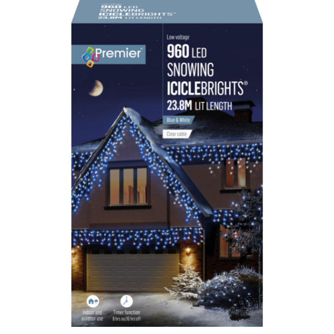 SNOWING ICICLBRIGHTS 960L TIMER BLUE AND WHITE