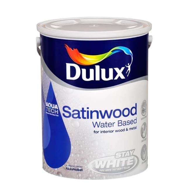 DULUX WATERBASED SATINWOOD PURE BRILLIANT WHITE 5LTR