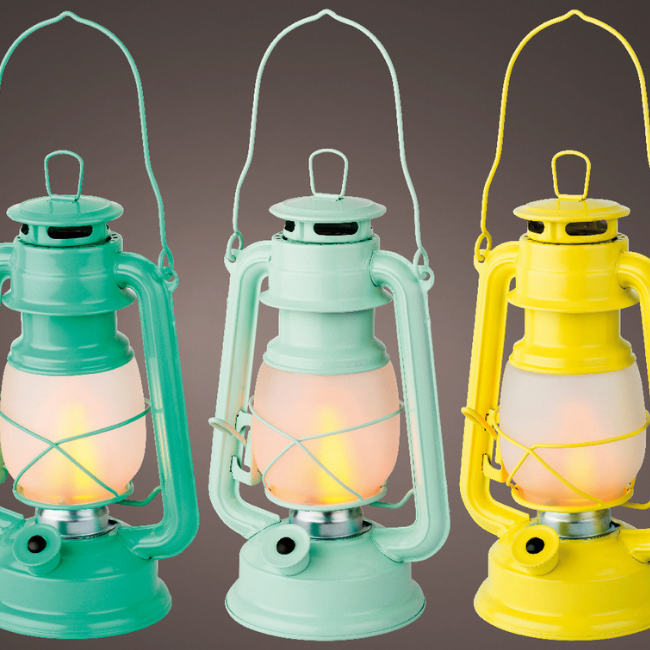 FIRE FLAME EFFECT METAL LANTERN ASSORTED COLOURS