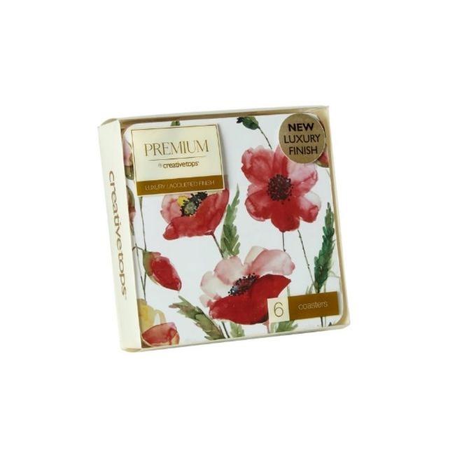 WATERCOLOUR POPPY PACK OF 6 COASTERS