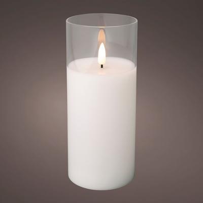LED WICK CANDLE GLASS CYLINDER BATTERY OPERATED INDOOR 15CM
