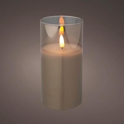 LED WICK CANDLE GLASS CYLINDER BATTERY OPERATED INDOOR 15CM