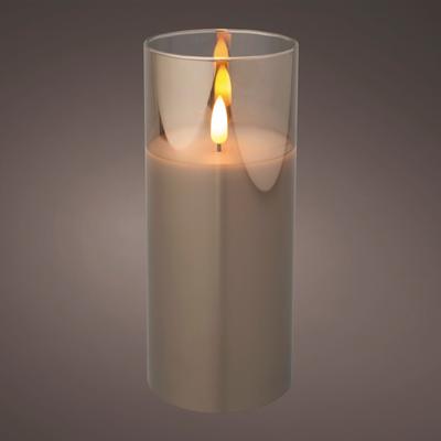 LED WICK CANDLE GLASS CYLINDER BATTERY OPERATED INDOOR 17.5CM