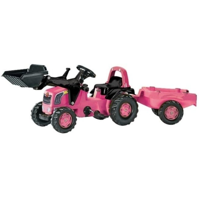 ROLLY KID PINK TRACTOR W/LOADER & TRAILER
