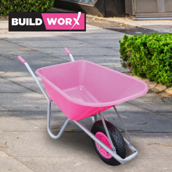 BUILDWORX PINK PVC GARDEN WHEELBARROW 100L