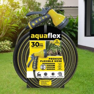AQUAFLEX PREMIUM 30M HOSE WITH 7 FUNCTION GUN & FITTINGS