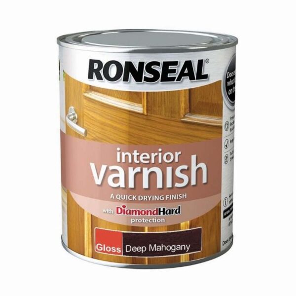RONSEAL INTERIOR VARNISH GLOSS DEEP MAHOGANY 750ML