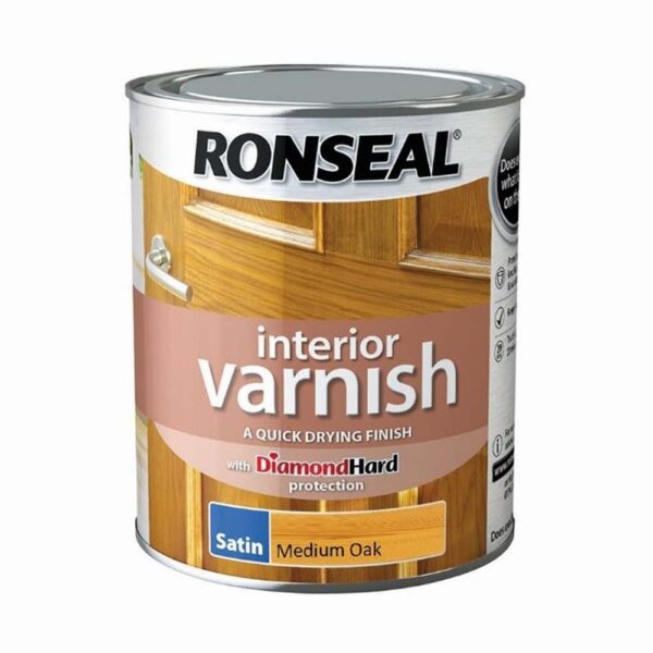 RONSEAL INTERIOR VARNISH SATIN MEDIUM OAK 750ML