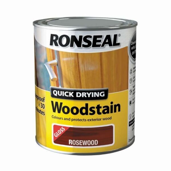RONSEAL QUICK DRYING WOODSTAIN ROSEWOOD GLOSS 750ML
