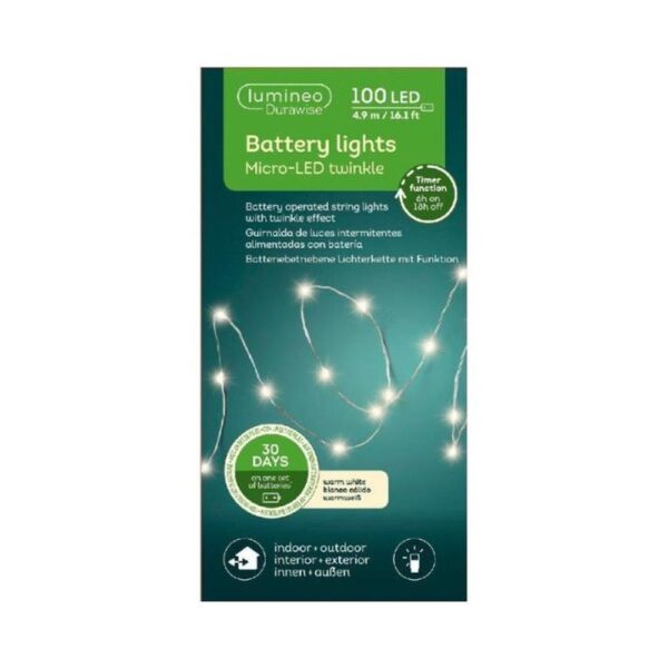 MICRO 100L DURAWISE OUTDOOR STRINGLIGHTS 8 FUNCTION BATTERY OPERATED WARM WHITE