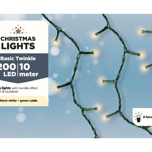 LED TWINKLE LIGHTS 200L 8 FUNCTION OUTDOOR WARM WHITE