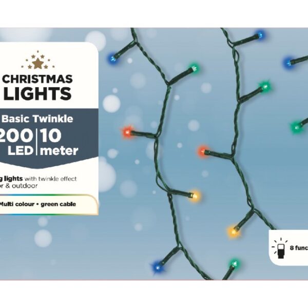 LED TWINKLE OUTDOOR LIGHTS 200L 8 FUNCTION MULTICOLOURED