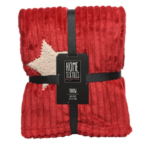 THROW FLANNEL RIB SHERPA STAR EMBROIDERY