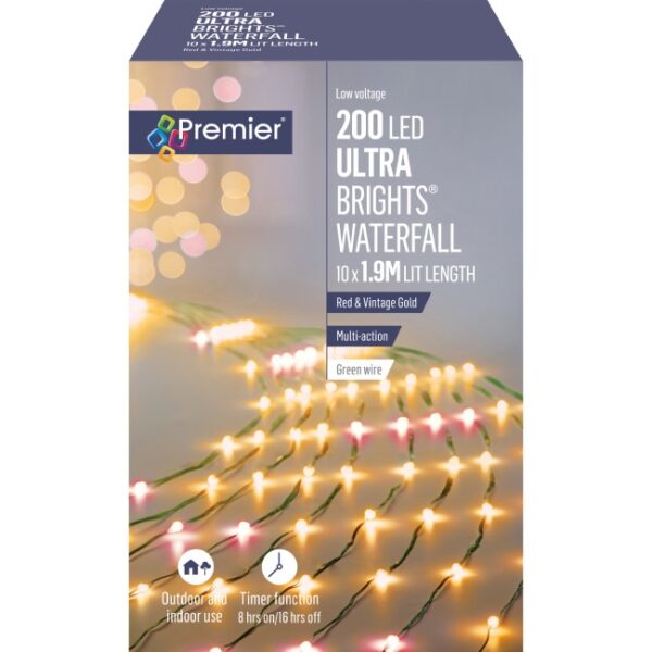 ULTRBRIGHT WATERFALL 1.9M 200L RED VINTAGE GOLD