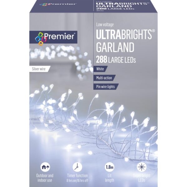 ULTRABRIGHT GARLAND LIGHTS 288L MULTIACTION WHITE SILVER WIRE