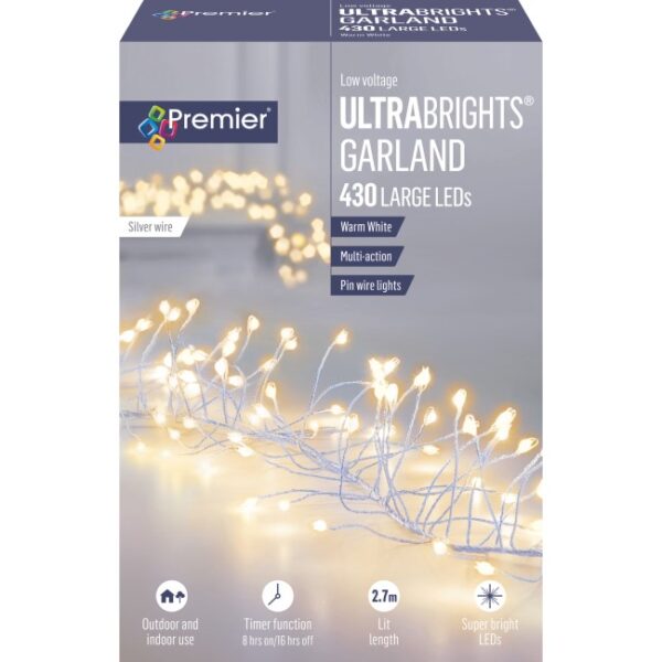 ULTRABRIGHT GARLAND LIGHTS 430L MULTIACTION WARM WHITE SILVER WIRE