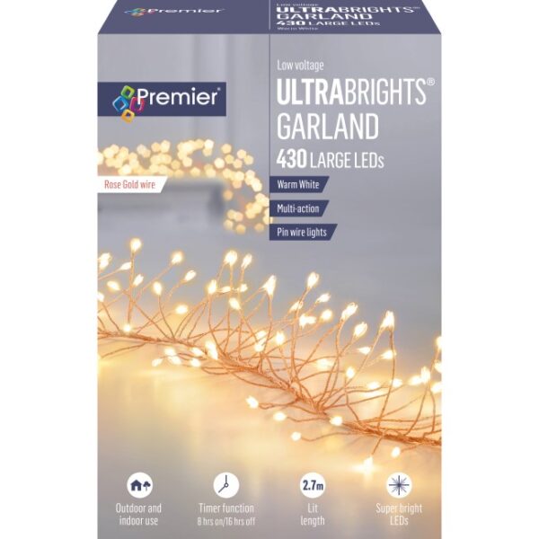 ULTRABRIGHT GARLAND LIGHTS 430L MULTIACTINON WARM WHITE ROSE GOLD WIRE