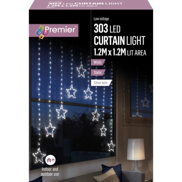 MICROBRIGHT STAR CURTAIN LIGHTS 303L WHITE 1.2X1.2M