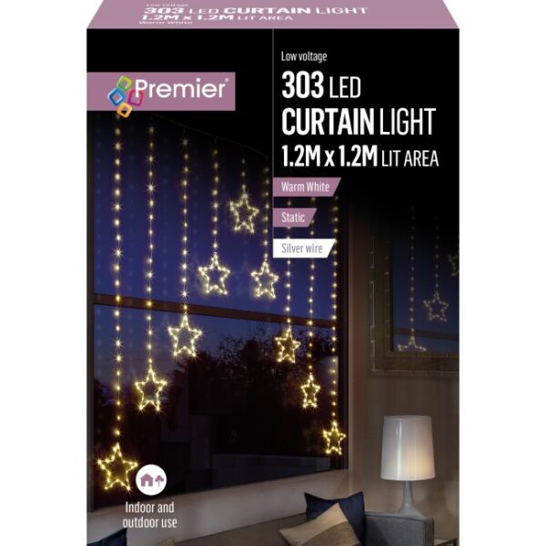 CURTAIN LIGHTS PIN WIRE STAR V-SHAPED 303 LED 1.2X1.2M WARM WHITE