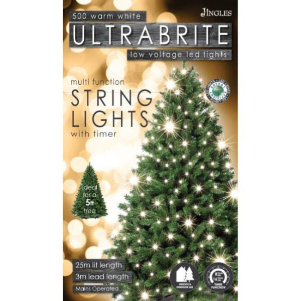 ULTRA BRIGHT LED STRING LIGHTS 500 WARM WHITE WITH TIMER