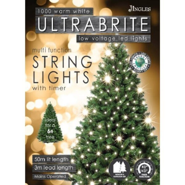ULTRA BRIGHT LED STRING LIGHTS 1000 WARM WHITE WITH TIMER