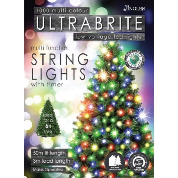 ULTRA BRIGHT LED STRING LIGHTS 1000 MULTICOLOURED WITH TIMER