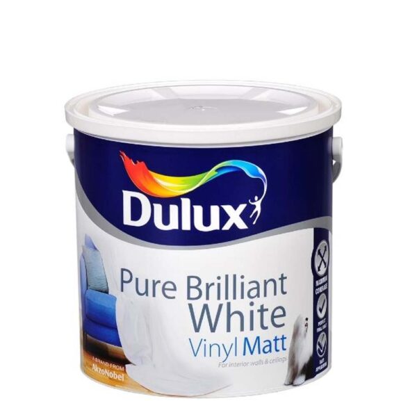 DULUX VINYL MATT PURE BRILLIANT WHITE 2.5LTR - Image 2