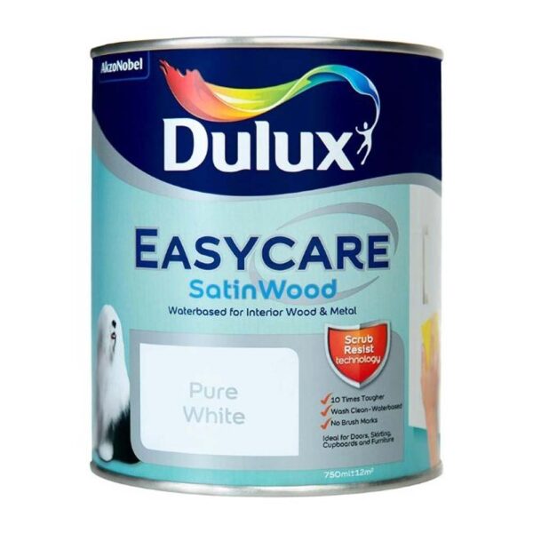 DULUX EASYCARE WATERBASED SATINWOOD PURE WHITE 750ML