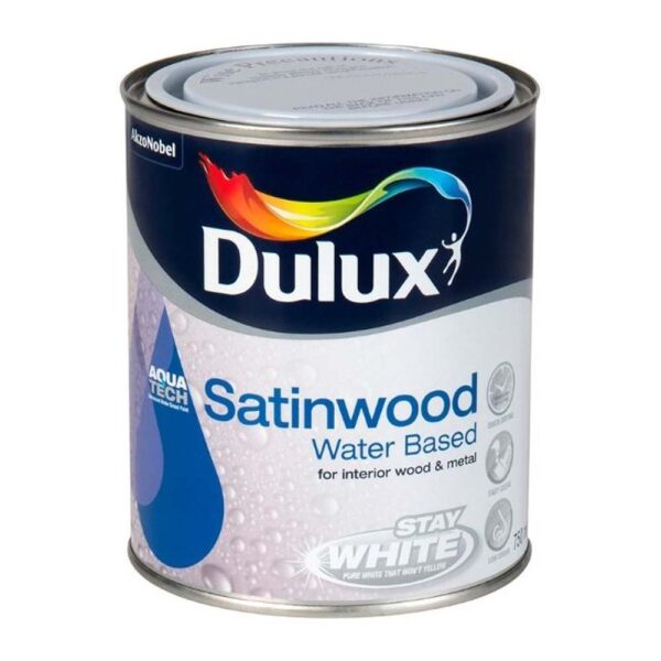 DULUX WATERBASED SATINWOOD PURE BRILLIANT WHITE 750ML