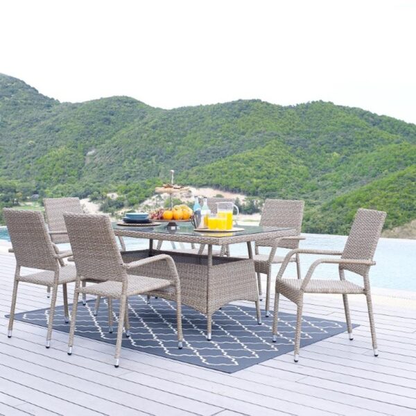 RATTAN 6 SEATER BEIGE DINING SET