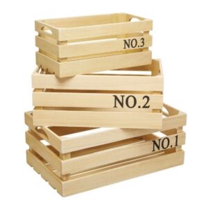 WOODEN STORAGE CRATES SET OF 3