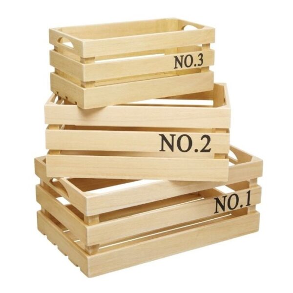 WOODEN STORAGE CRATES SET OF 3