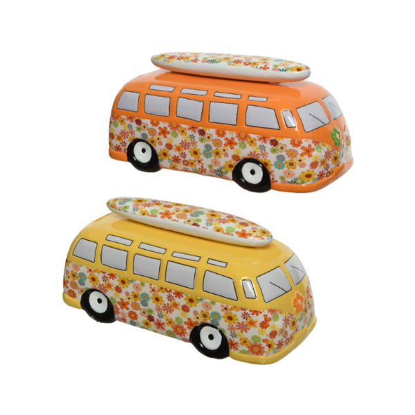 TERRACOTTA FLOWER BUS MONEYBANK