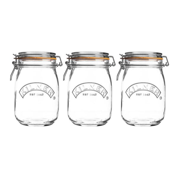 KILNER SET OF 3 ROUND CLIPTOP JARS 1L