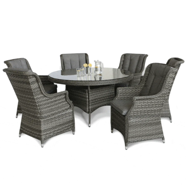 AMALFI 6 SEATER ROUND TABLE SET - DARK GREY