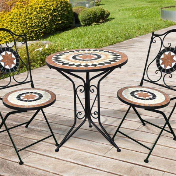 TARANTO OUTDOOR BISTRO SET WITH MOSAIC TILE TOP