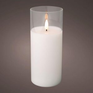 LED WICK CANDLE GLASS CYLINDER BATTERY OPERATED INDOOR 15CM