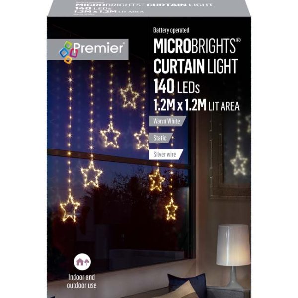 MICROBRIGHT STAR CURTAIN LIGHT BATTERY OPERATED WARM WHITE 1.2M