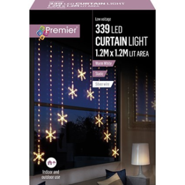 SNOWFLAKE CURTAIN LIGHT 339LED 1.2 X 1.2M WARM WHITE
