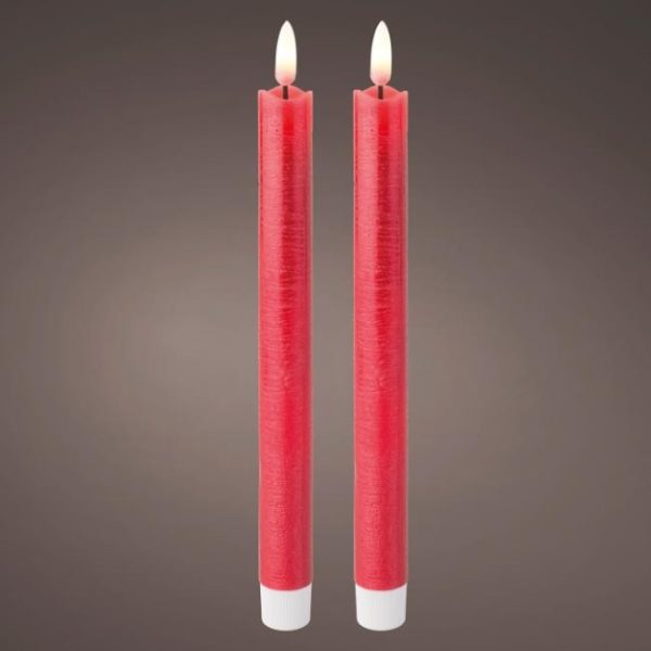 SET 2 LED DINNER CANDLES 24.5CM RED