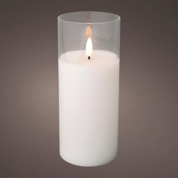 LED WICK CANDLE GLASS CYLINDER BATTERY OPERATED INDOOR 17.5CM