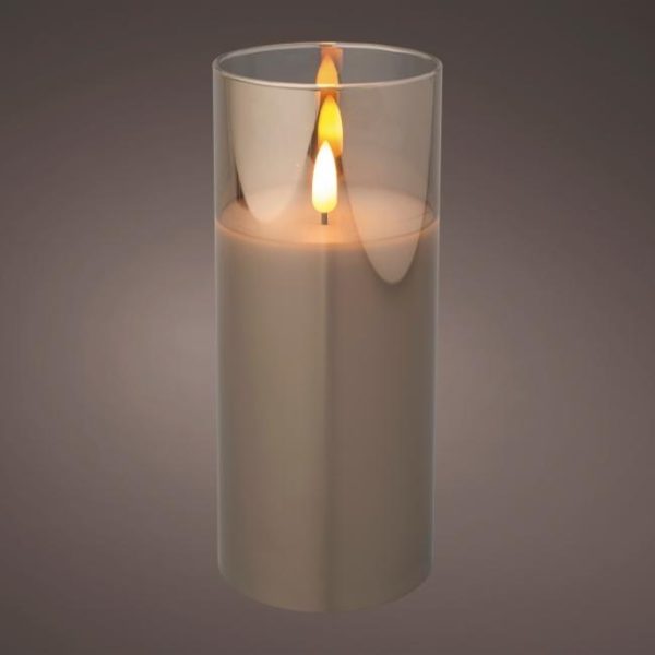 LED WICK CANDLE GLASS CYLINDER BATTERY OPERATED INDOOR 17.5CM
