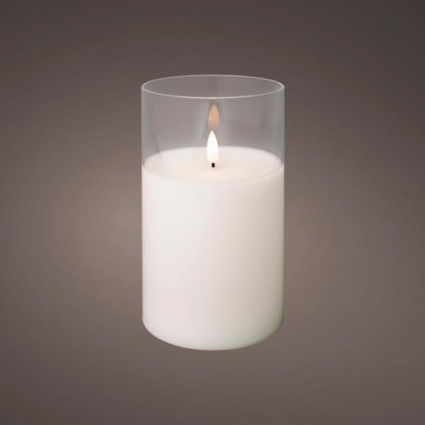 LED WICK CANDLE GLASS CYLINDER BATTERY OPERATED INDOOR 17.5CM