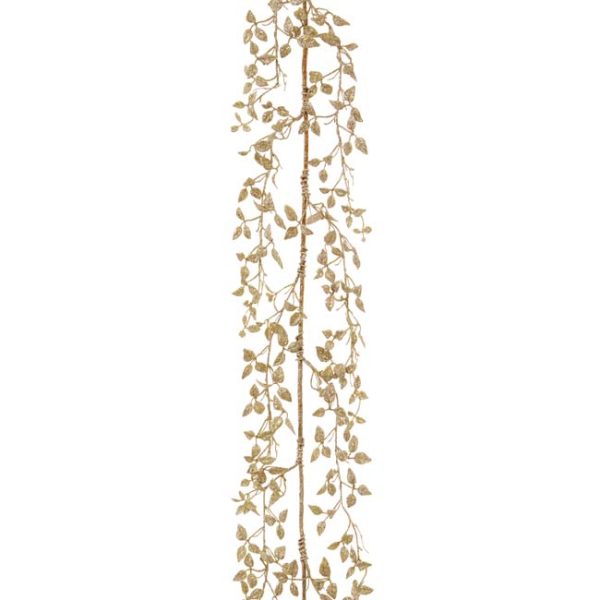 CHAMPAGNE GOLD GLITTER LEAF GARLAND 150CM