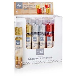 GLITTER LED TEA LIGHT 4PC BATTERY OPERATED