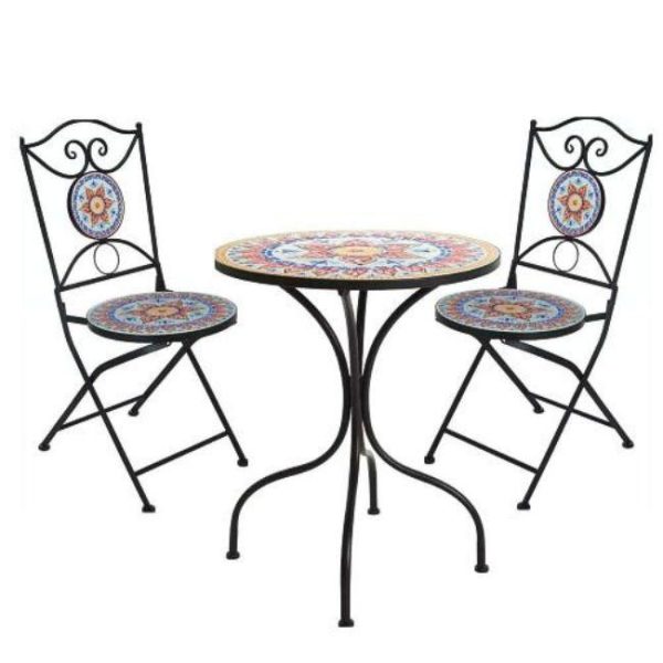 BISTRO SPANISH TILES GARDEN PATIO SET 3PCE